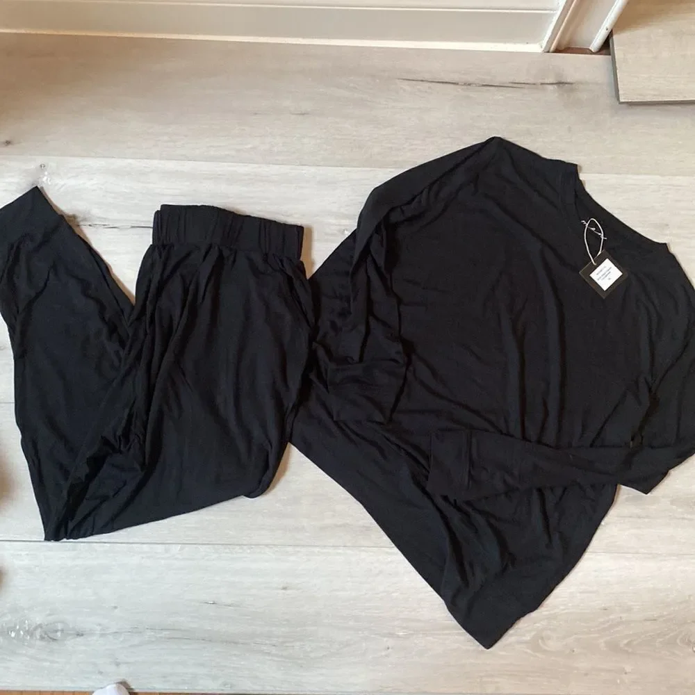 Mon Loungewear Classic Basic Style Black Modal Pajamas Set XL NWT‎